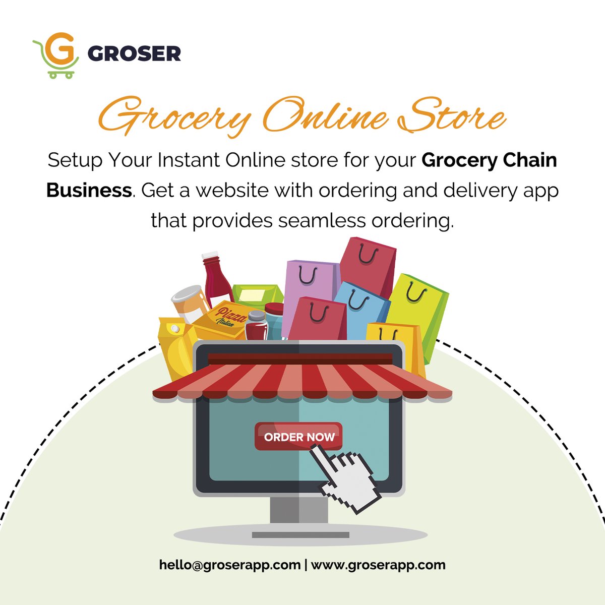 GroserLocal's tweet image. Setup Your Instant Online store for your Grocery chain business. Get a website with ordering and delivery app that provides seamless ordering.

For Info:-groserapp.com
Connect with us @GroserLocal 
Mail us at hello@groserapp.com