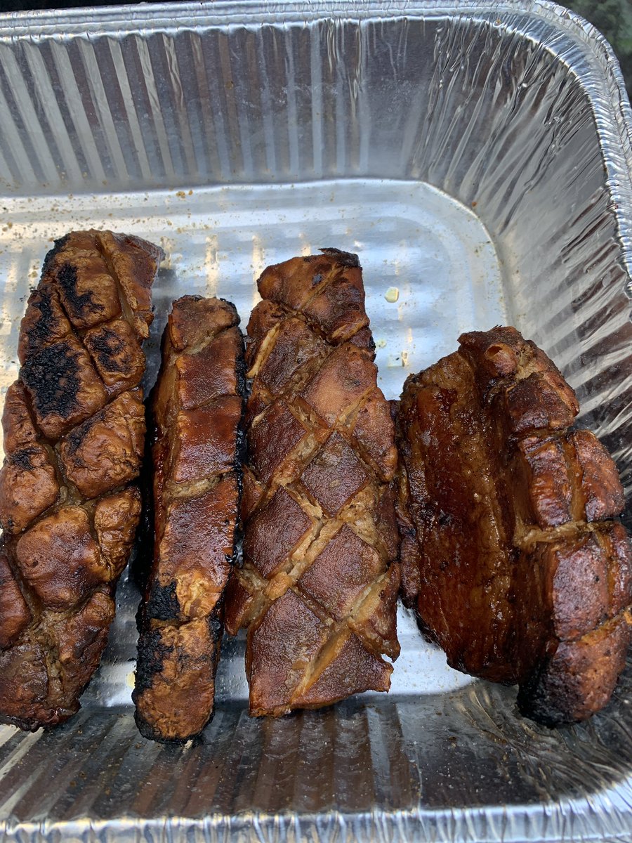 GeoffDeSantis's tweet photo. @DivaQBBQ first attempt following your crispy pork belly recipe. Some were good and a lot were bad. Learning and I know what to do next time to make them great. https://t.co/TSV5QK0z9T