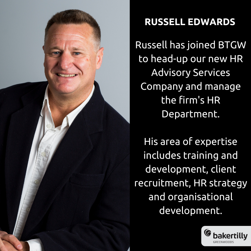 BakerTillyGW's tweet photo. We are pleased to announce that Russell Edwards has joined the Baker Tilly Greenwoods team as our new Human Resources Manager.
He is heading our new HR Advisory Services Company, HR Alliance.
•
•
•
#bakertillygreenwoods #bakertillylife #announcement #humanrecources https://t.co/1wqkXqbP47