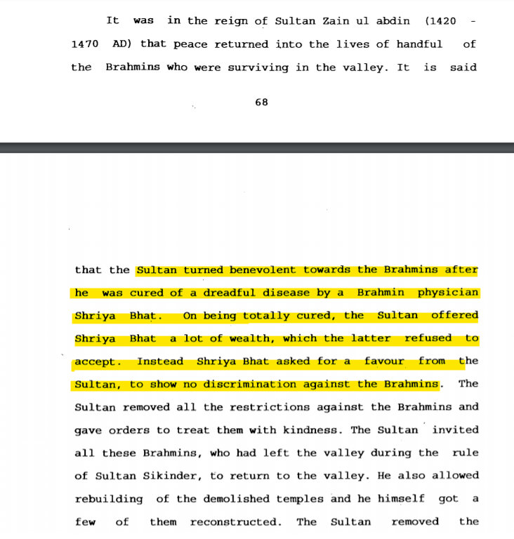 It is pleasant to turn to the more enlightened reign of Zain-ul-Abidin, who succeeded to the throne of Kashmir.The result of his religious tolerance was the return of exiled Kashmiri Pandits.HOW DID ZAIN-UL-ABIDIN BECOME BENEVOLENT TOWARDS KASHMIRI HINDUS ?