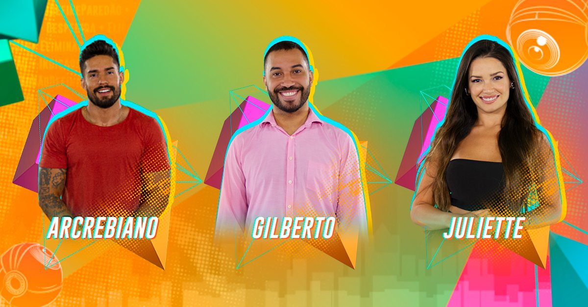bbb's tweet photo. PAREDÃO FORMADO! 💥
Vote para eliminar. Arcrebiano, Gilberto ou Juliette?
CLIQUE E VOTE: https://t.co/dUCpRJp8Nd
#RedeBBB #BBB21 https://t.co/DTYIDR2ixC