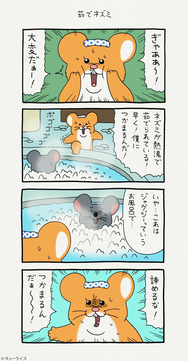 4コマ漫画 銭湯のスキネズミ「茹でネズミ」https://t.co/bAMmBDEcxQ

#スキネズミ #キューライス #ネズミダくんではない 