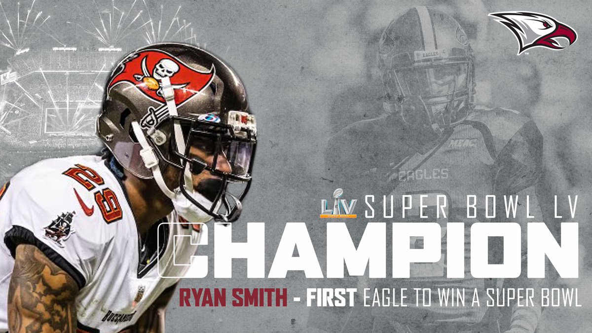 NCCU's tweet photo. Congratulations Ryan Smith (@OhLawwwdy), a soaring Eagle alumnus, &amp; the Tampa Bay @buccaneers on tonight's #SuperBowl win! History has been made for #NCCU! #EaglePride @NCCUAthletics https://t.co/84EQVZIlZQ