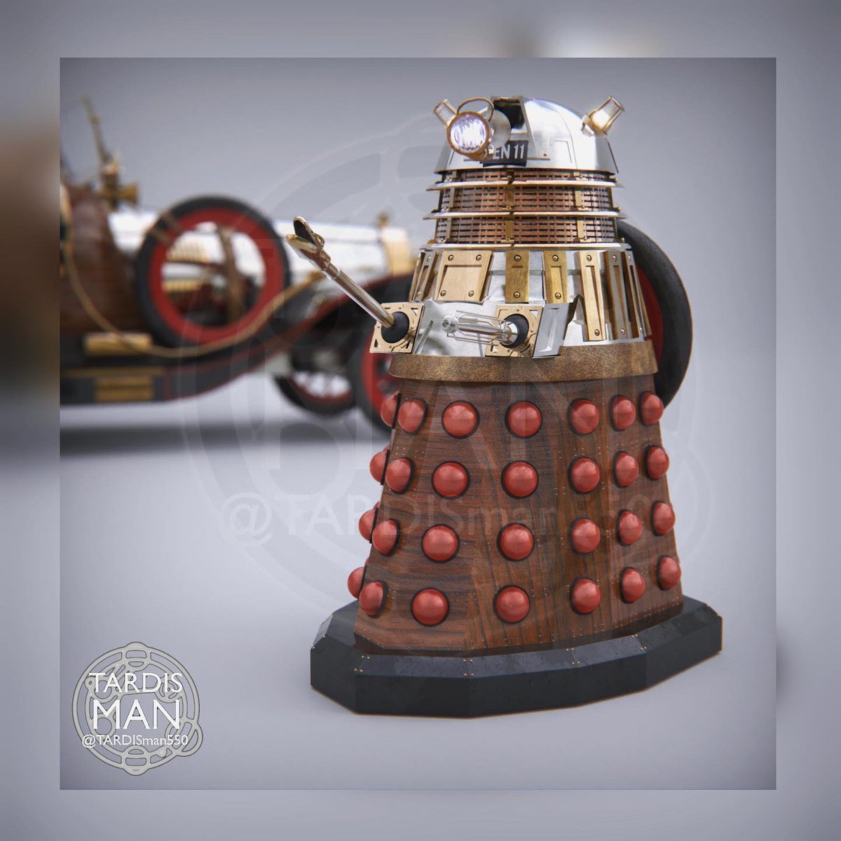 TARDISman550's tweet photo. Tonight’s post something new a chitty bang bang inspired dalek design , something a wonderful friend of mine @britishfilmgeek suggested to me , a wacky but fun design , thoughts folks? #TARDIS #DoctorWho #doctorwholockdown #keyshot #model #cgi #3dmodeling #tardisman https://t.co/GX1A7QXfXf