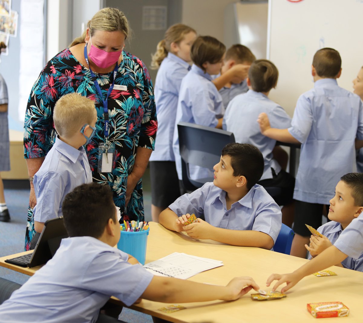First day of school and we have a lot of smiling faces and smiling eyes today. Welcome back everyone. Our new Principal Mrs Julie Hornby was out and about meeting our students and joining in on their welcome board games and activities.