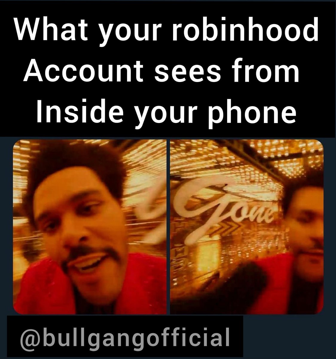 TheRealBullGang's tweet photo. Imagine the perspective of your robinhood account having to look at all your happy and sad emotions.
Join bullgang free discord
@bullgangofficial
#theweekend #stockmarket #berniemittens #RobinhoodApp #StocksToWatch #robinhoodedit #robinhood #wallstreetbets #wsb #dogecoin #DOGE https://t.co/VgrGWcMDoL