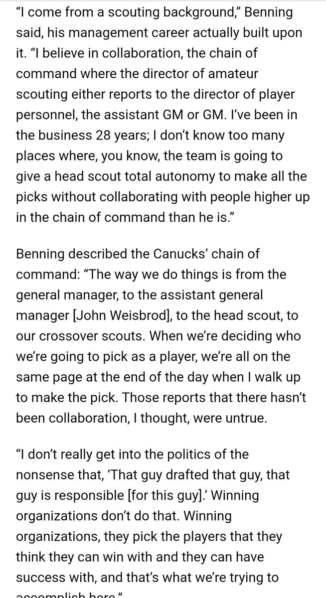 The Covid run is well documented. And was a welcome respiteBut the lone bright spot organizationally the last few years, the drafting dept, lost Judd BrackettDefinitely a Linden guyManny Malhotra left tooAnd once again, the  #Canucks   are awful under Benning and Weisbrod