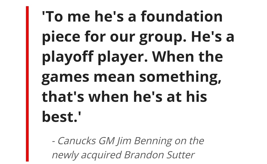 Hello Brandon Sutter, Bartkowski, Granlund, Baertschi, Etem and Brandon Prust.They also welcomed a cpl kids definitely not ready for the show in Virtanen and McCannBen Hutton was the top Defenseman that year They ended up 28th in the NHL