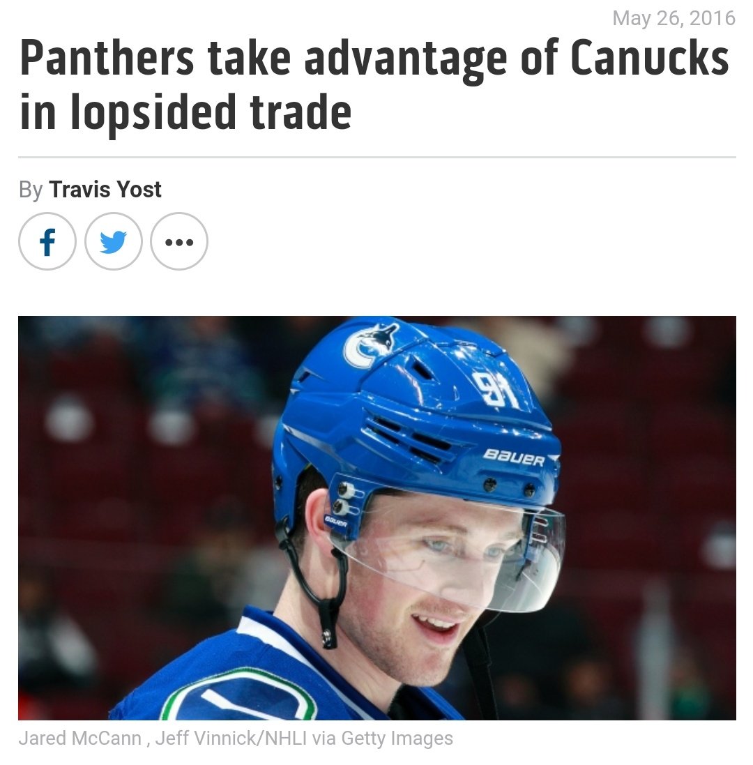 And then, things really got uglyRumors of bad attitudes by the kids got McCann traded in a package to Florida for Erik Gudbranson.They then sign another aging Swedish forward (forgetting already they were trying to get younger the year before) Loui Eriksson, to a 6 yr deal