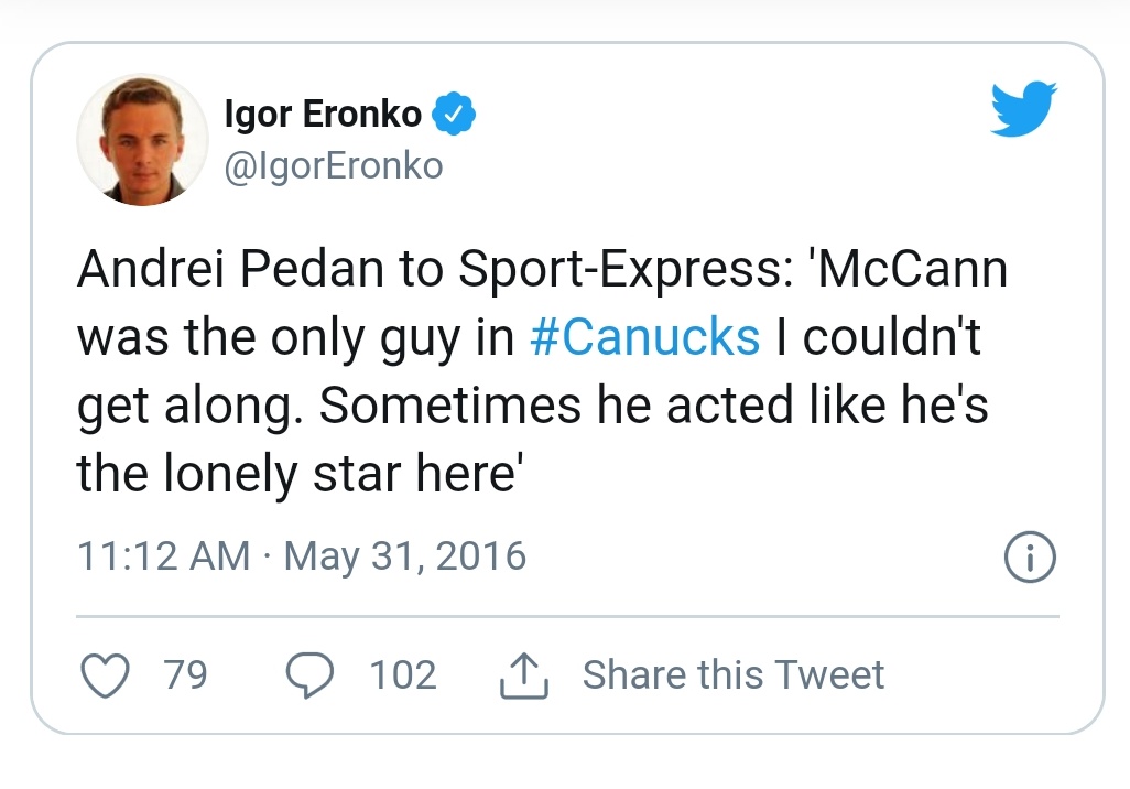And then, things really got uglyRumors of bad attitudes by the kids got McCann traded in a package to Florida for Erik Gudbranson.They then sign another aging Swedish forward (forgetting already they were trying to get younger the year before) Loui Eriksson, to a 6 yr deal