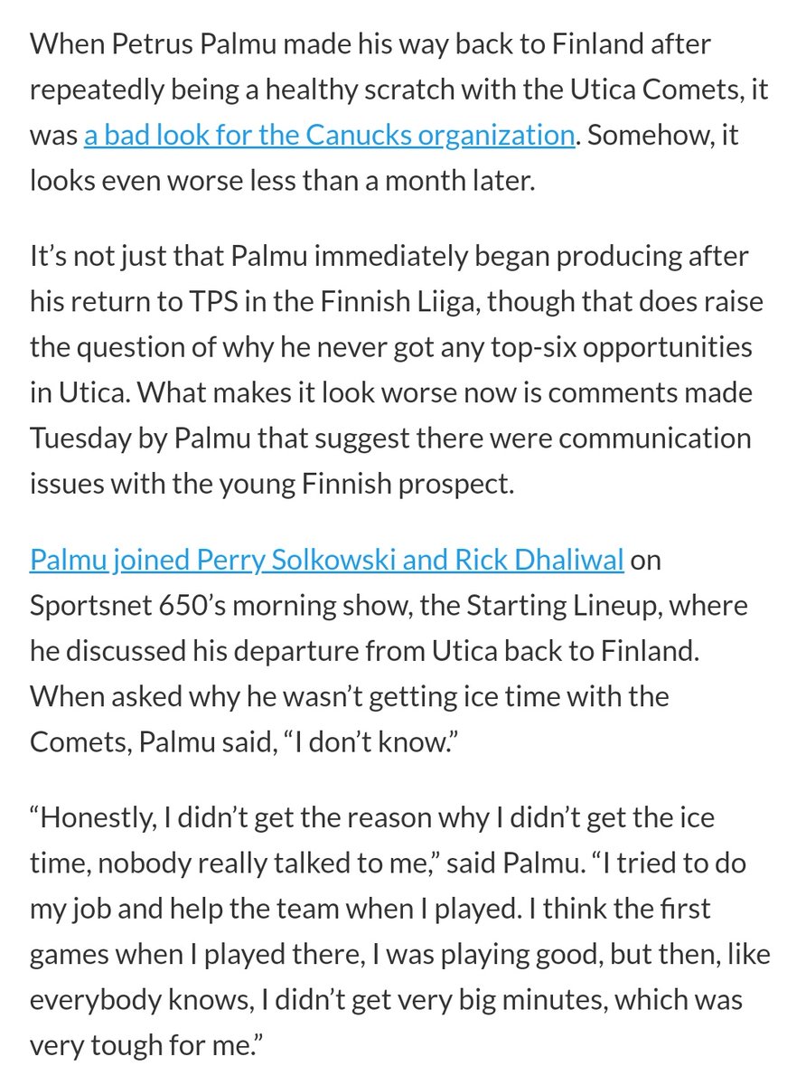 Also of Note:The ridiculous mess the Utica Comets were at one point (with high draft picks struggling to get ice time over 29 year old career minor leaguers.Jim Benning's ridiculous attempt at playing team doctor