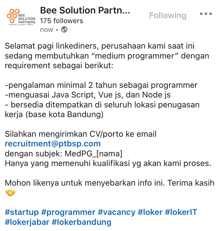 PT_BSP's tweet photo. Selamat pagi menjelang siang.
Mohon bantuannya untuk di share ya info loker dibawah ini 📌
Terima kasih warga twiterland 👐🏼 https://t.co/30ZAGIyJBb