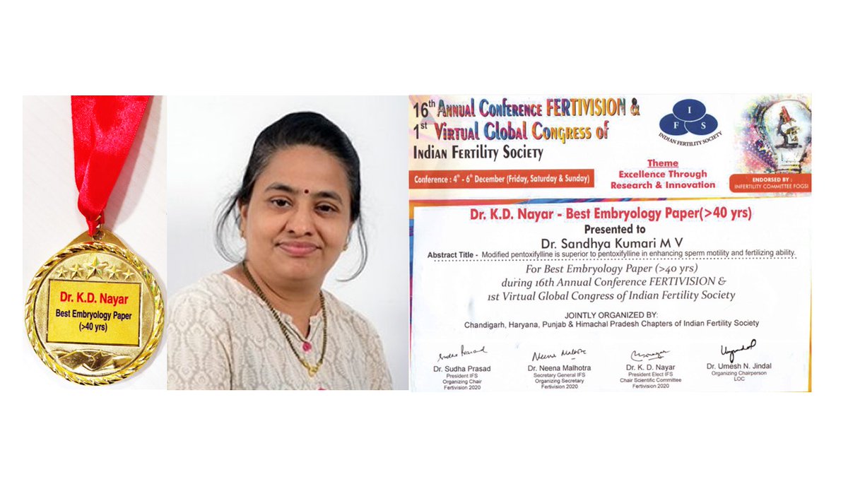 EmbryoManipal's tweet photo. Our faculty member Sandhya Kumari bagged the Best Embryology paper award at Indian Fertility Society meeting FERTIVISION. Congratulations!!! https://t.co/djzoWxcQFf
