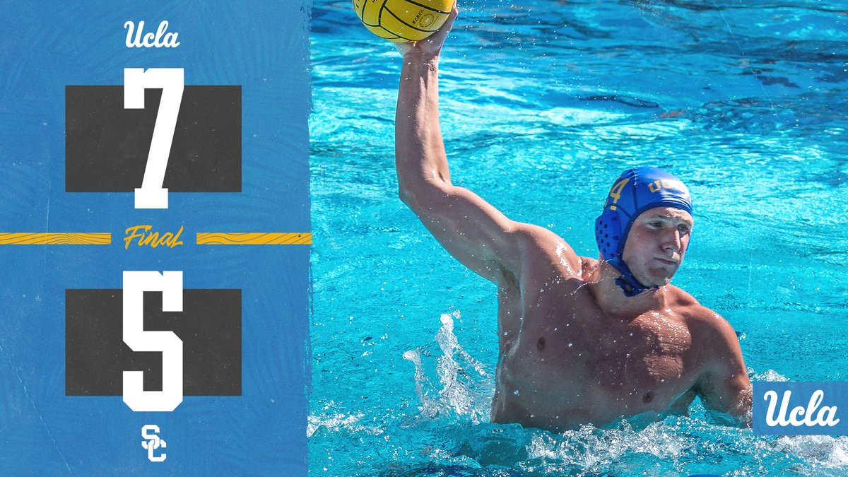FINAL | No. 2 UCLA (5-3, 4-3 MPSF) wins an epic crosstown splashdown at No. 2 USC (2-5, 2-5 MPSF), 7-5. Sophomore Bernardo Maurizi had 10 saves in goal while <a href="/gruwie64/">Tommy Gruwell</a> led all scorers with a 🧢 trick!

📸 Minette Rubin
#GoBruins | #BeatSC