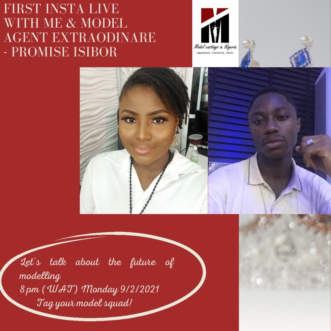 DibiaDubem's tweet photo. Join me as I Speak about the Modeling Industry and the Future of Modeling on @ModelsCasting.ng Insta Live today by 8pm W.A.T.
.
.
.
#promiseisibor #modelscasting #modelcoach https://t.co/o0bHyX1Yxj