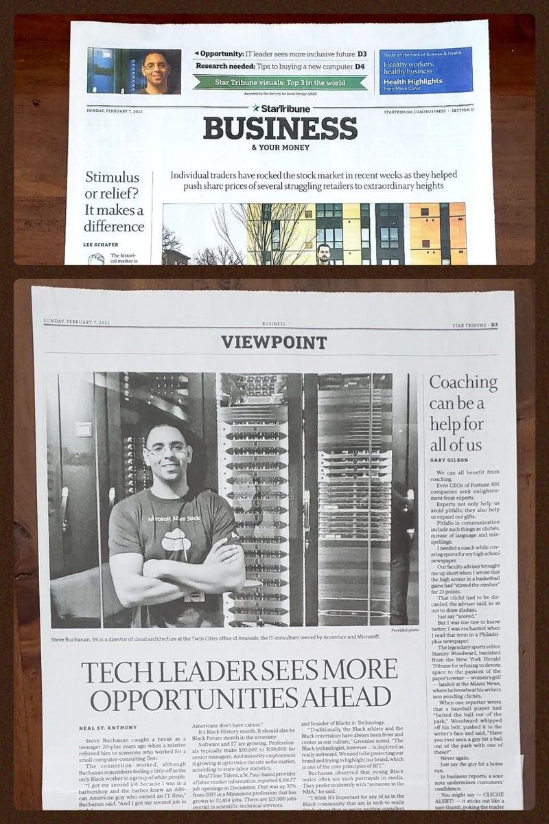 buchatech's tweet photo. 2021 is off to a great start & it's only the 2nd month. 😎
Honored to have an article in #Minnesota's largest newspaper the @StarTribune this past Sunday!
Online version here: https://t.co/22xQnXariX
#MNTech #WeareAvanade #AzureStack #Cloud #TwinCities #ITCareer #TechMN #MSFT https://t.co/3lgzB8ZpH2
