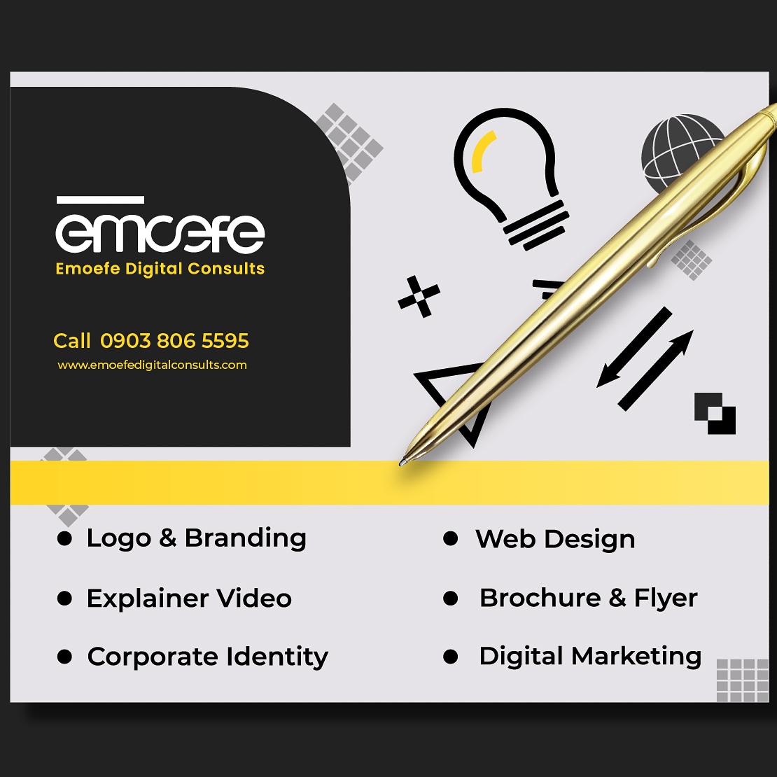 DigitalEmoefe's tweet photo. For 4+ yrs, we have been committed to meeting problems you may have regarding your personal/business outlook and providing excellent affordable solutions.

What is the most frequent challenge you face whenever you seek designs for your personal brand or business?🏌

#graphics https://t.co/N2zQAGXwq3