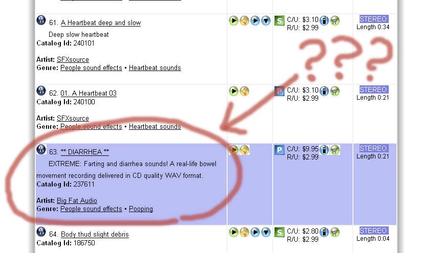 supershigi's tweet image. I WASN'T KIDDING!

Years back, I took this screenshot of "EXTREME DIARRHEA" SFX showing up in my search. And here's a link to the clip if you'd like to listen. BUT DON'T LISTEN, IT'S GROSS:
twitch.tv/supershigi/cli…

💜 Also, Sunday music starting now💜
twitch.tv/supershigi