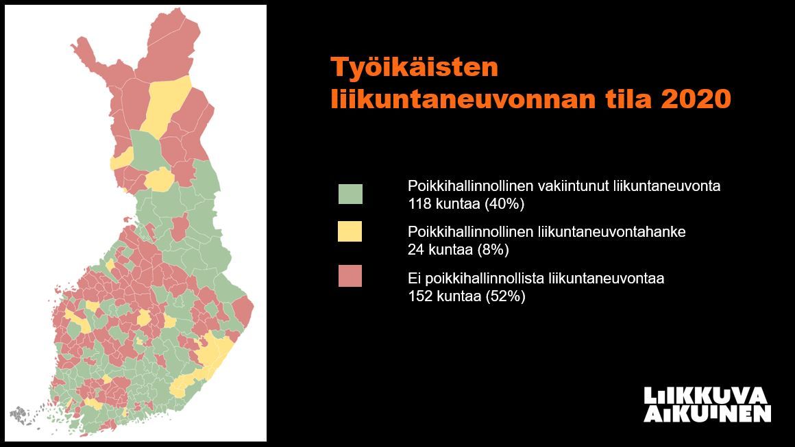 liikkuvaaikuine's tweet image. Liikuntaneuvontaa jo lähes joka toisessa kunnassa! Julkaisemme pian Työikäisten liikuntaneuvonnan tila 2020 -selvityksen, jossa tarkempia tuloksia nykytilasta. Pysy kuulolla! Lisää liikuntaneuvonnasta löydät buff.ly/39YYiKF. 
#liikuntaneuvonta