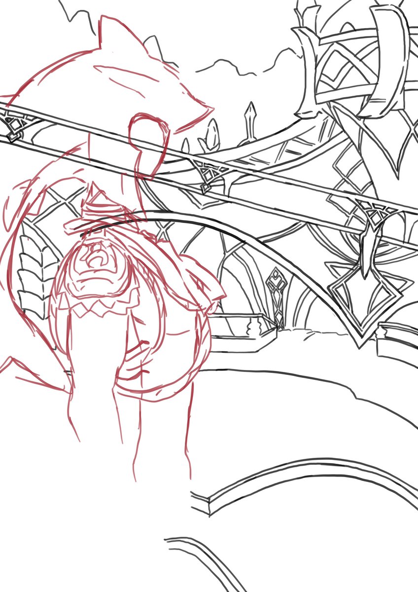 キャラ描いてから背景描くと描きにくいんだ…片手でSwitch持ってるから腕が爆発する。 