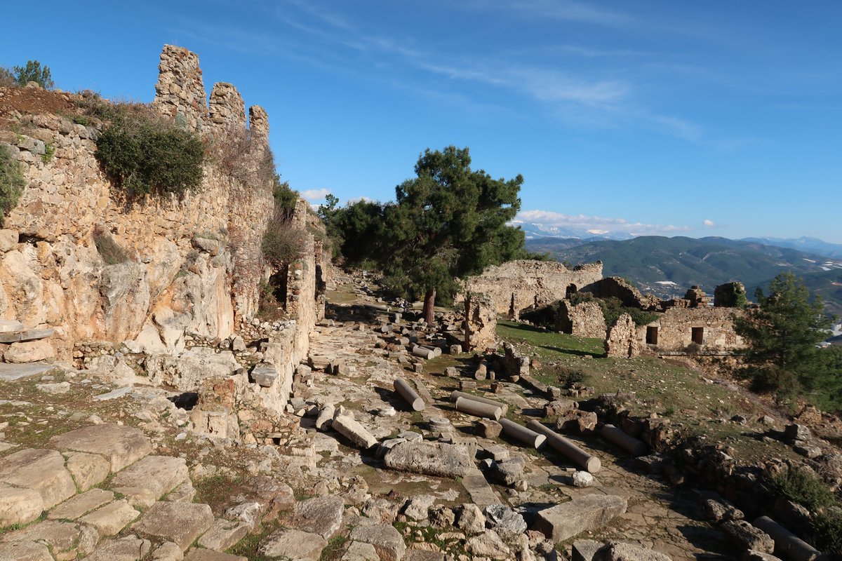 1/10 The formerly colonnaded main street of Syedra, on a beautiful winter's day last month. First founded by Greek settlers at an uncertain date, the city reached its zenith in the 2nd-4th century under Roman rule. Pompey visited Syedra prior to his fateful trip to Egypt in 48CE.