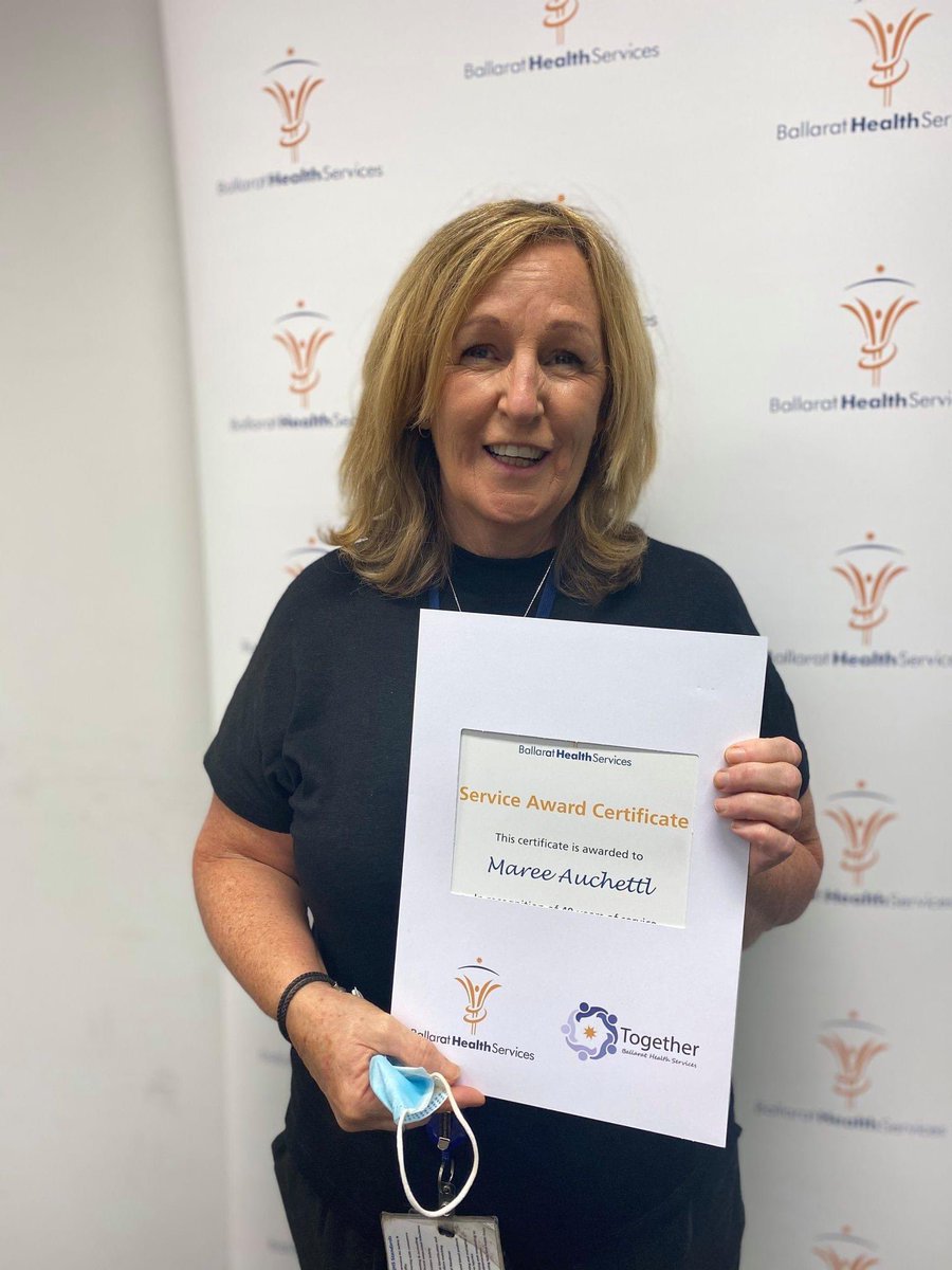 GrampiansHealth's tweet photo. Congratulations to Maree Auchettl on 40 years of service!
As a Pre-Admission Clerk, the most rewarding aspect of her job is “following the progression of patients and seeing them at the other end following surgery".
Thanks for everything you do Maree.
#ourBHS #Ballarat https://t.co/hacX56pwHj