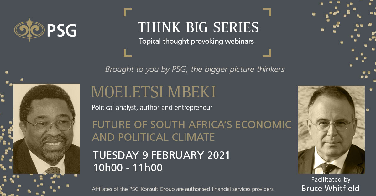 Moeletsi Mbeki is back tomorrow in our #ThinkBigPSG series, with an update on SA’s political and economic climate. Don’t miss out and sign up to attend for free:  psg2020.flockplatform.com/ep/?event=PSG-…