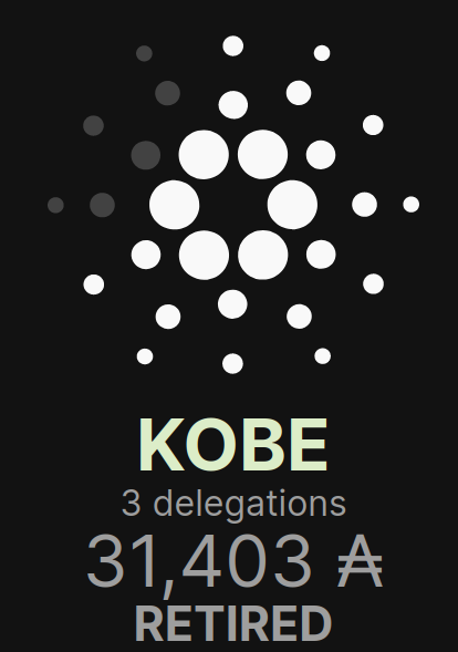 28) Retired  #Stakepools ThreadPool: KOBE (RIP Brother!)Stake: ₳31kStakers: 3You are not earning any rewards  #Staking to RETIRED POOLS. Re-delegate elsewhere to earn rewards again.Many great pools to choose from!Retweet for exposure . . . #Cardano  #ADA  $ADA