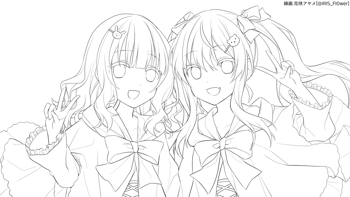 Twitter 上的 夜桜姉妹3周年企画用アカウント 塗り絵のお手本として下塗りだけ行ったイラストを載せておきます もし塗りながら困ったという部分があれば参考にしてみてください お手本を特に気にせずフリーダムに塗っていただいても全然良いので 皆様の作品楽しみ