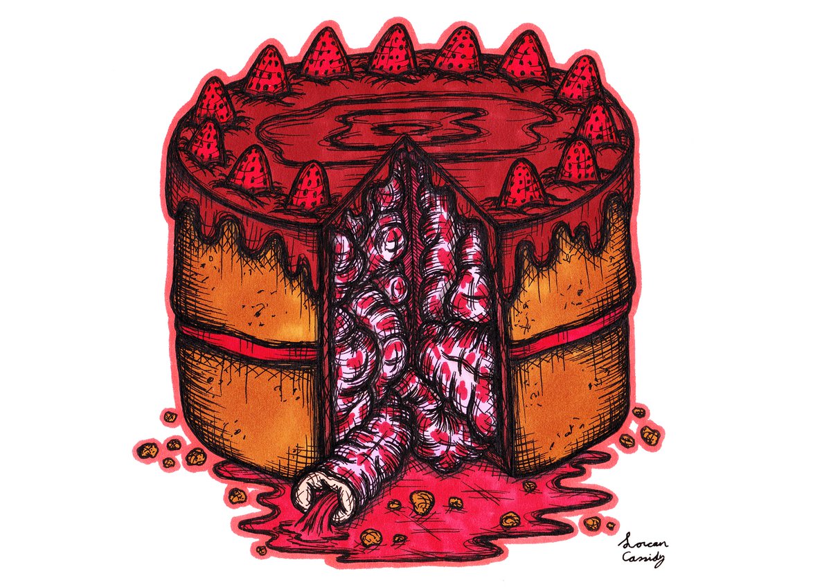 Innards Gateau.
#art #drawing #illustration #sketch #ink #bakedgoods #sweets #sweettreat #sugar #cake #gateau #chocolate #strawberries #guts #viscera #innards #intestines #gutsandgore #blood #gross #disgusting #weird #strange #creepy #horror #macabre #irishart #lorcancassidy