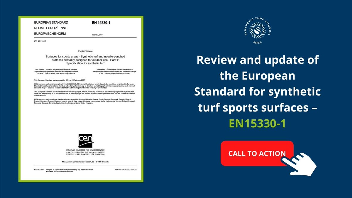 #Calltoaction: the European Standards Committee has agreed to review and update of the European Standard for synthetic turf sports surfaces – EN15330-1. Do you have any input? Please let <a href="/ESTC/">Eugene Swim & Tennis</a> know: info@estc.info

#syntheticturf #unitingtheindustry #qualityimprovement