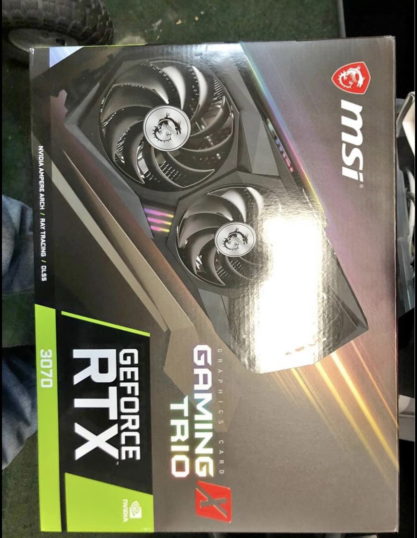 TibbettsCSGO's tweet photo. Selling MSI RTX 3070 Trio for $500 never taken out of box. DM me to buy serious buyers only will provide more information if needed.
#ps5stock #RTX3070 #sale https://t.co/NaiqY9wpxl