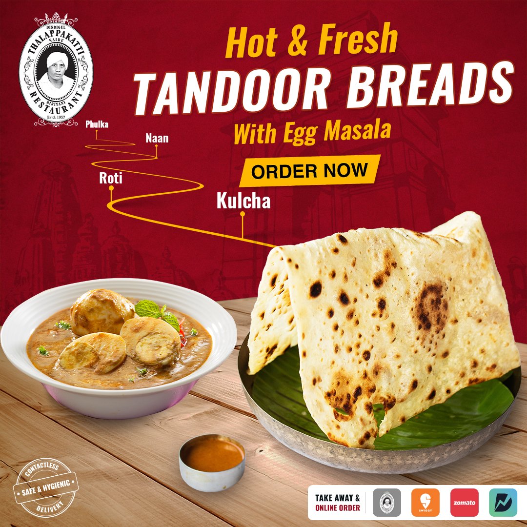 Visit us to enjoy the most lip-smacking combinations of Main Courses and Tandoor Breads.

Order Online @ thalappakatti.com

#tandoorbreads #dindigulthalappakatti #thalappakattirestaurant #contactlessdelivery #safeandhygiene