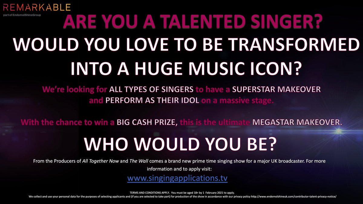 ✨BRAND NEW PRIME TIME singing competition for a MAJOR UK broadcaster is searching for you! - For more information and to apply, just click singingapplications.tv ✨
