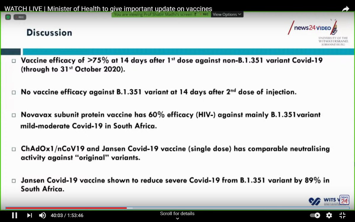 In summary, the Oxford/AstraZeneca vaccine does not appear to provide protection against mild-to-moderate disease caused by the South African variant.However, the Novavax vaccine still retains moderate efficacy.
