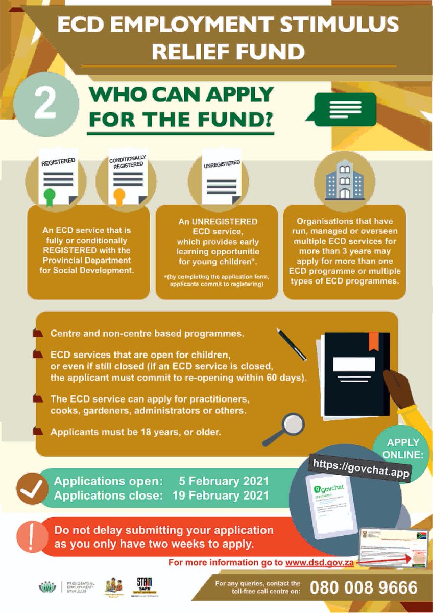 GCIS_IRC's tweet photo. Social Development has launched the Employment Stimulus Relief Fund for Early Childhood Development (ECD) Services. The stimulus package is intended for all types of ECD programmes, including centre and non-centre-based programmes. #EconomicRecovery #PresidentialStimulusPackage https://t.co/dC0GY1JgAN