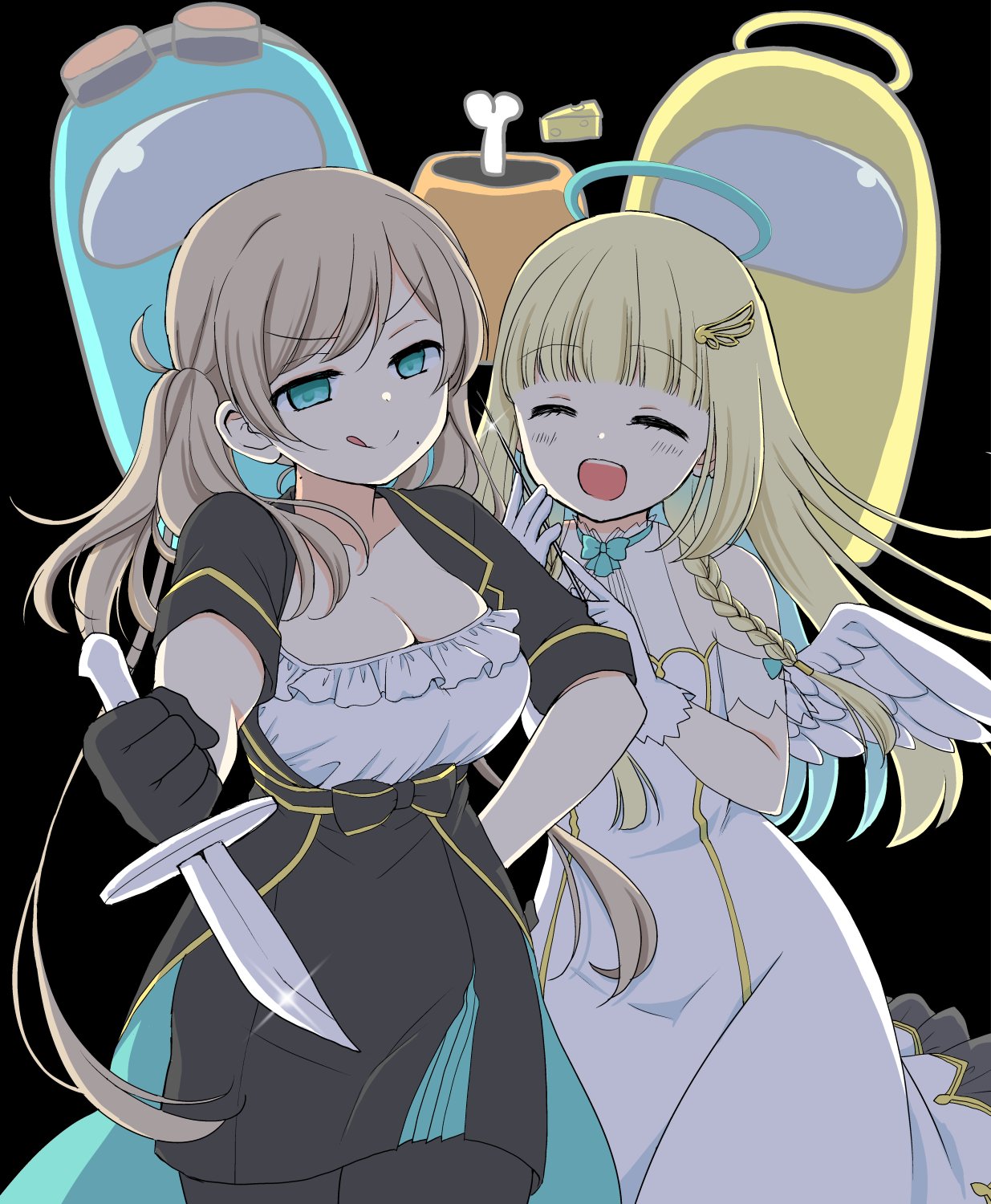 カザマアヤミ エルマのol日記連載中 Amongus配信での罰ゲームのつばめちゃんとラエルちゃんイラスト 勝ったのおめでとうー という絵なのでお花いっぱい あまいらすと つば名画 早瀬つばめ T Co Fcn3eytqpe Twitter