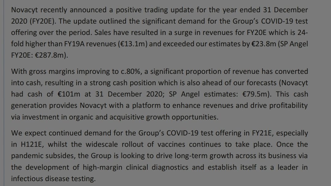 First, the FY2020 results are better than in the last forecast.Actual  vs previous forecastRevenue 311m vs 287mCash 101m vs 79mThe cash accumulated will allow them to develop themselves into a "high margin clinical diagnostics" sector.2/n