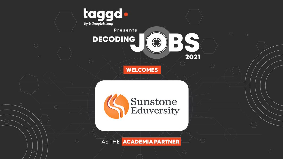_taggd's tweet image. We at Taggd are delighted to welcome @SunstoneEdu as the Academia Partner for the #DecodingJobs2021 Annual Summit. Decode the job landscape and deep-dive into sectoral #hiringtrends. Register now: bit.ly/2Lufmi1