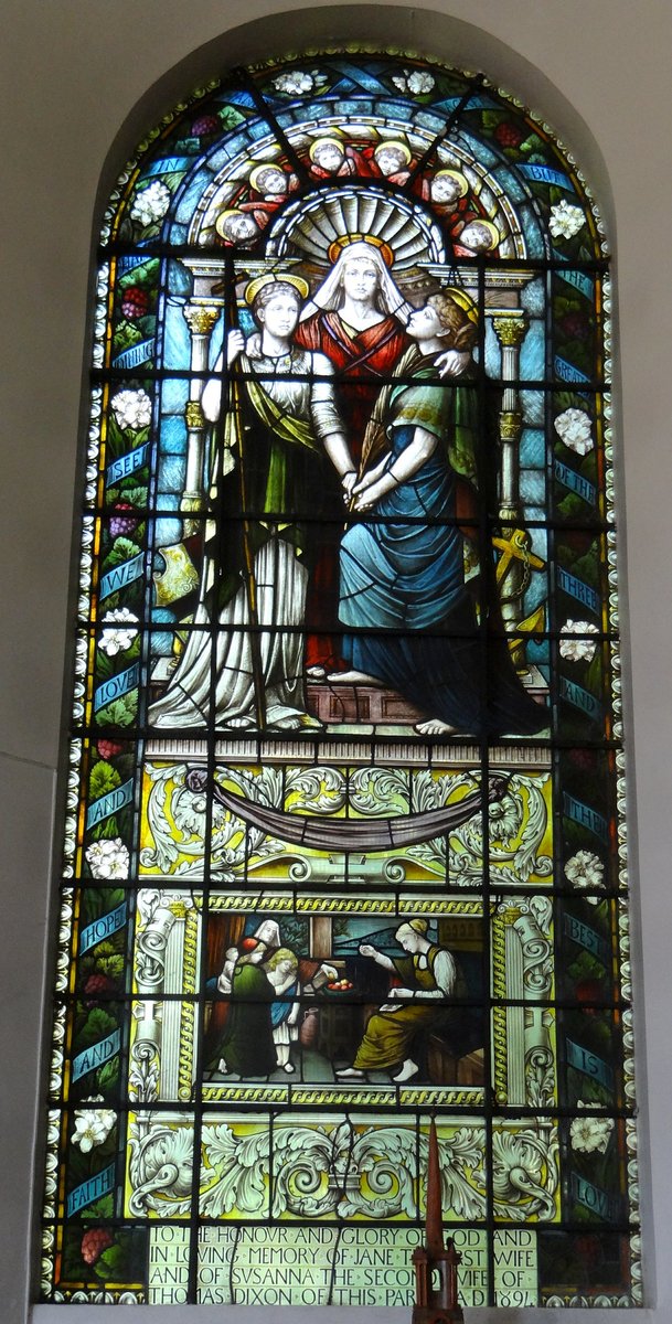 Amy Walford was an important connection between the church and nearby Bromsgrove Guild, though her stained glass window of 1894 predates the Guild's formation. She was born in the village, an artist and teacher who left her mark here, initially in stained glass.