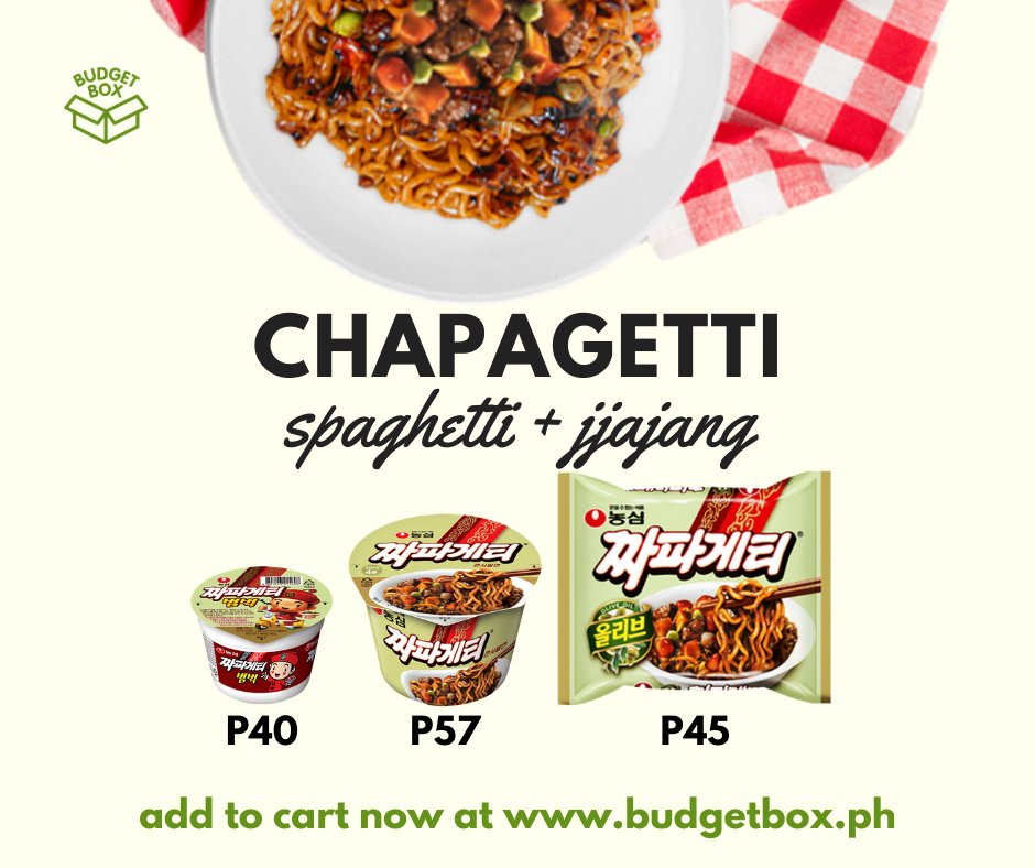 BudgetBoxPH's tweet photo. Nongshim Chapagetti, the Perfect Fusion of Spaghetti and Jjajang or Chajang (Black Bean Paste).

Order now at https://t.co/YRwwTrvhjH

DELIVERY:
📦 FREE DELIVERY for a minimum spend of P899
📦 P50 DELIVERY FEE within Metro Manila

#BudgetBoxPH #BudgetBox #KoreanFood #KFood https://t.co/st7hHXaLgQ
