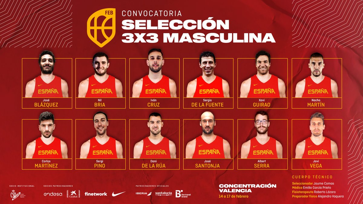 🚨 OFICIAL | Estos son las 1️⃣2️⃣ jugadores de la #SelMAS 🇪🇸 <a href="/FIBA3x3/">3x3 Basketball | FIBA3x3</a> CONVOCADOS para seguir preparando el Europeo 3x3.

📝 MÁS INFO ⬇
feb.es/2021/2/7/balon…

#SomosEquipo