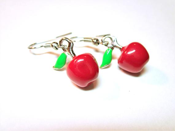 #Red #Apple Teachers Gift #Earrings Enamelled Red Apple Drops Adorable Earrings Teacher's Pet Teacher Gift Idea JEWELRY #beaded #jewelry #fashion #handmade