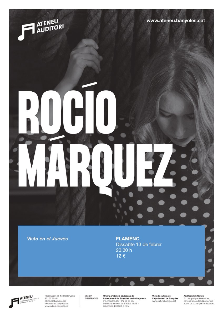 Bon dia! Aquesta setmana tenim triple acte cultural a l'Auditori de l'Ateneu! 🥳🎶📽️

📆 Dimarts 9: #cinccèntims sobre l'arquitecte Jordi Masgrau
📆 Dijous 11: Mostra d'audiovisuals dels #PremisVOC 
📆 Dissabte 13: Concert de flamenc amb <a href="/Rocio_Marquez_/">Rocío Márquez</a> 

ateneu.banyoles.cat/activitat/cate…