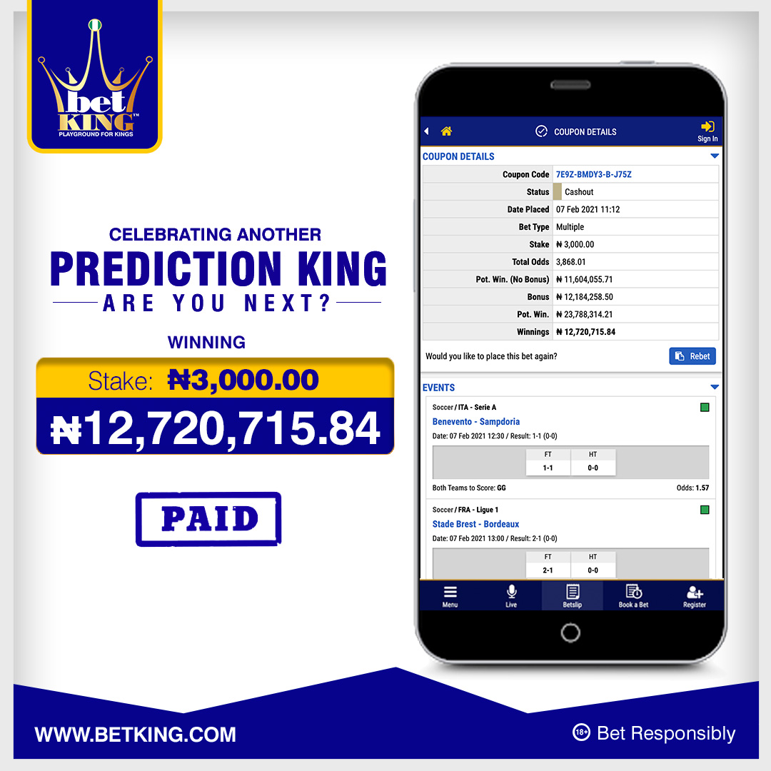 WHAT. A. BOOM. Congratulations to this Prediction King. #BetKing #PlaygrounfForKings