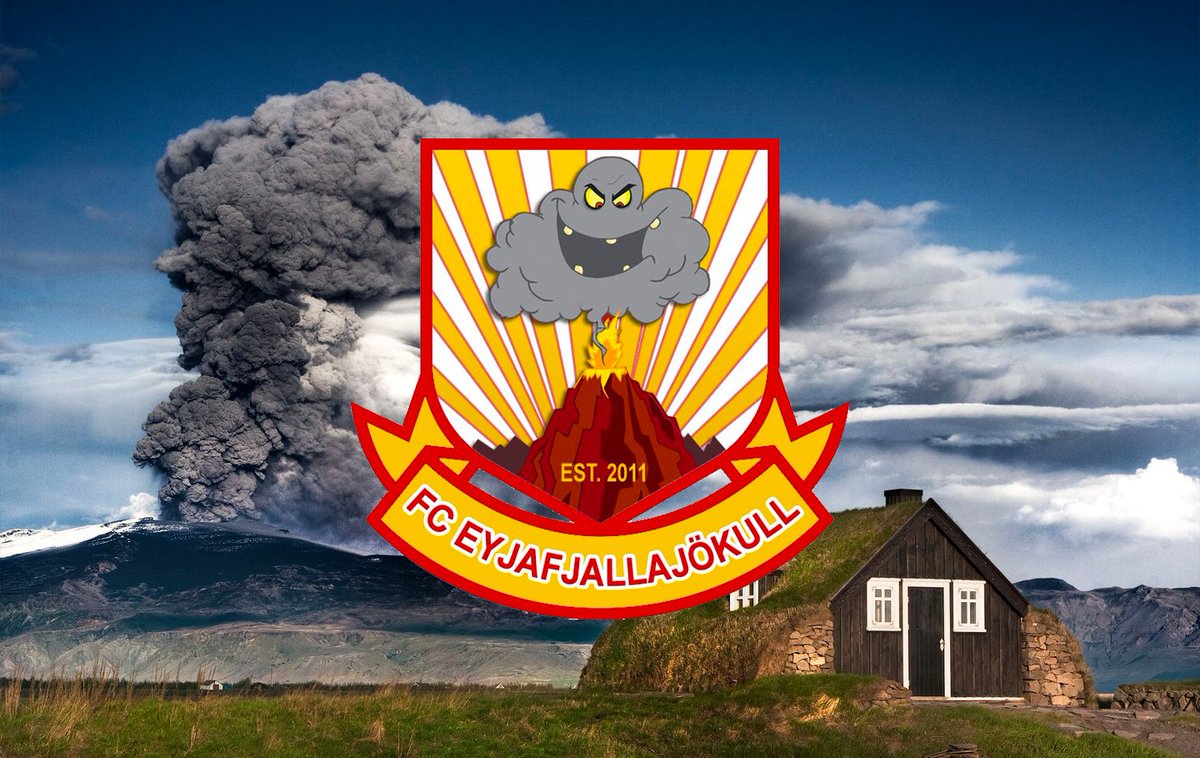 Our Badge of the Week this week comes with a fiery volcano, menacing ash cloud and unpronounceable name in FC Eyjafjallajökull 🌋 (📝 by @woodcock_jed on @FCE15, read more at boxtoboxfootball.uk/badge-of-the-w…)