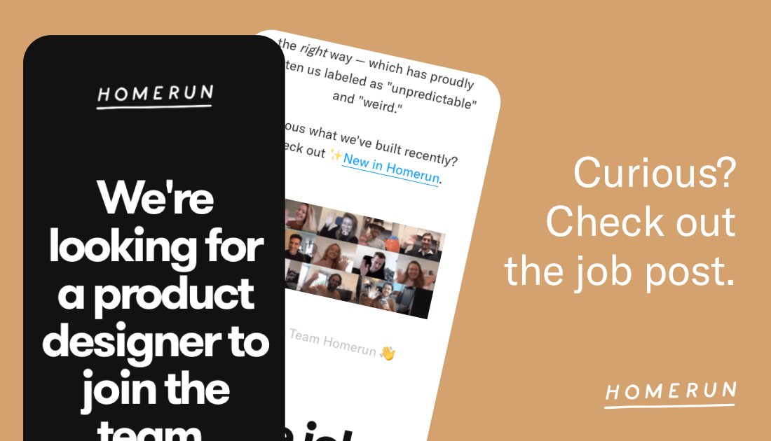 We’re looking for a product designer to join our team! Check out the job (and our product 😍) here: jobs.homerun.co/product-design…