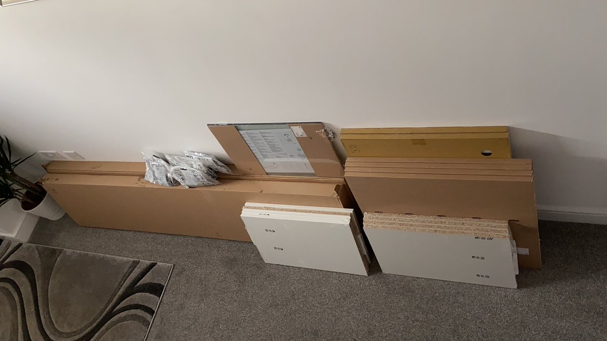 geoffwinstanley's tweet photo. @IKEAUK come on, play fair, express delivery last Monday, still can’t assemble it due to a damaged major part not yet replaced. Numerous emails, 90+ mins on phone, shocking customer service so far, falling over it in the hall https://t.co/hyOBB3FLLt