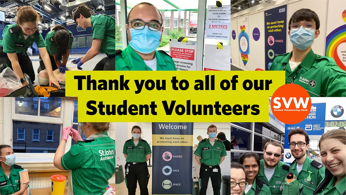 It’s Student Volunteering Week! While shifts have looked very different for our <a href="/SJA_Students/">SJA Student Volunteering</a> over the past year, two things have stayed the same; their passion for supporting communities, and how proud we are to call them #StJohnPeople 💚 #SVW2021
