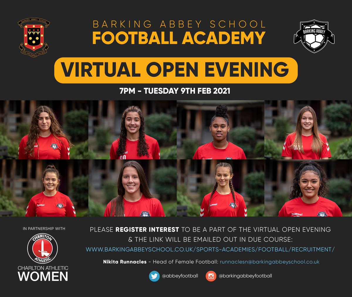 TOMORROW EVENING IS OUR VIRTUAL OPEN EVENING. PLEASE DM OR EMAIL IF YOU’RE YET TO APPLY. <a href="/CAFCWomen/">Charlton Athletic Women</a> @NFYLU19